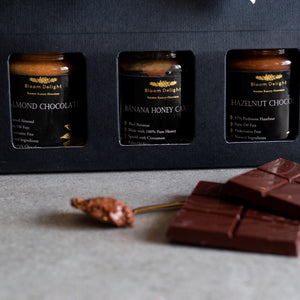 Luxury Chocolate Spread Gift Box Selection of 3 Hazelnut, Almond, Honey Caramel