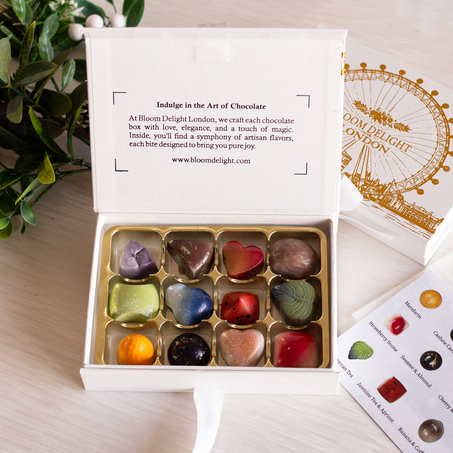 Bloom Delight London  Artisan Chocolate Bonbon Selection 12 Pcs