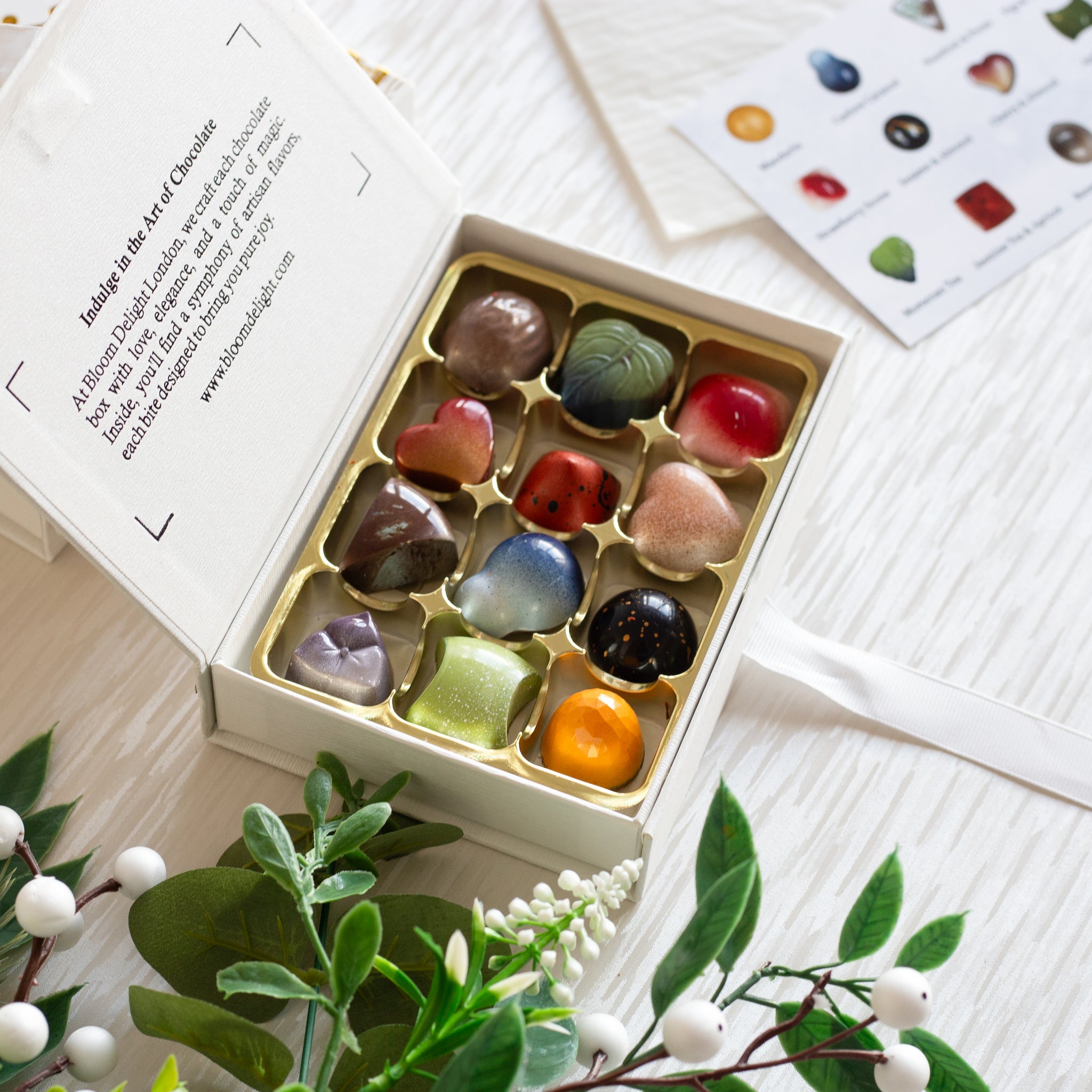 Bloom Delight London  Artisan Chocolate Bonbon Selection 12 Pcs